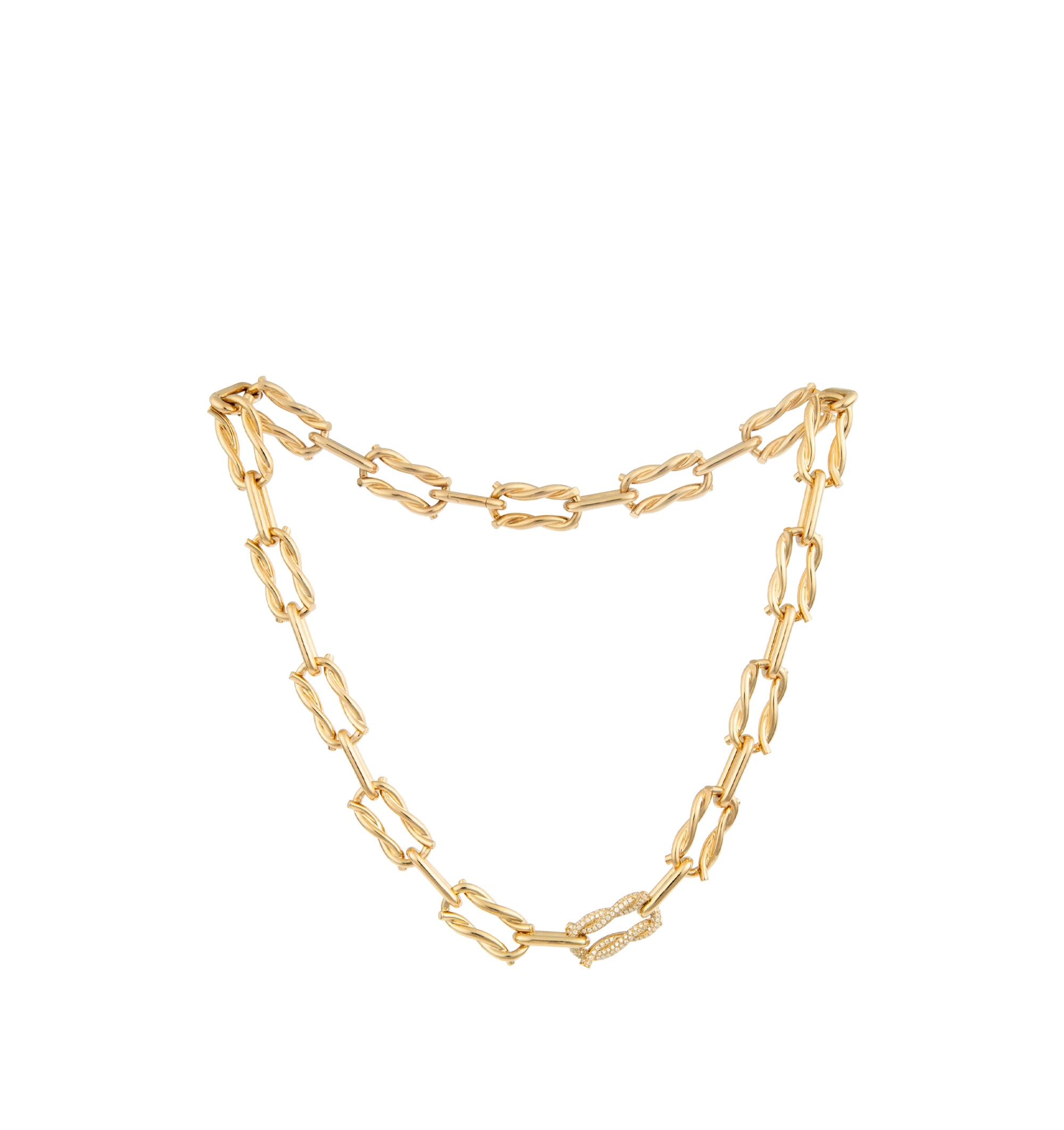 JUMBO SINGLE PAVE TIES LINK NECKLACE